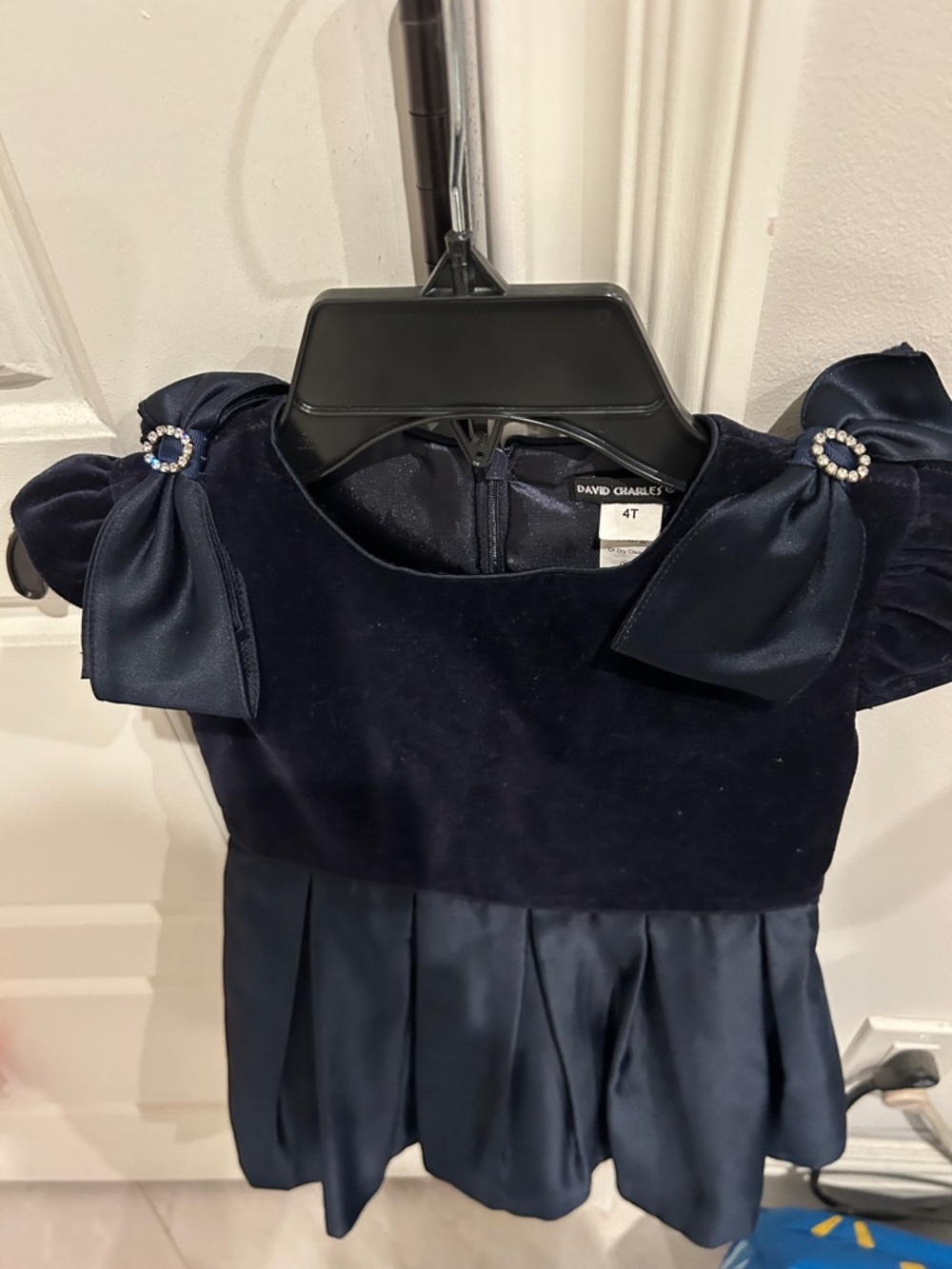 Navy Velvet & Satin Bow Kids Dress